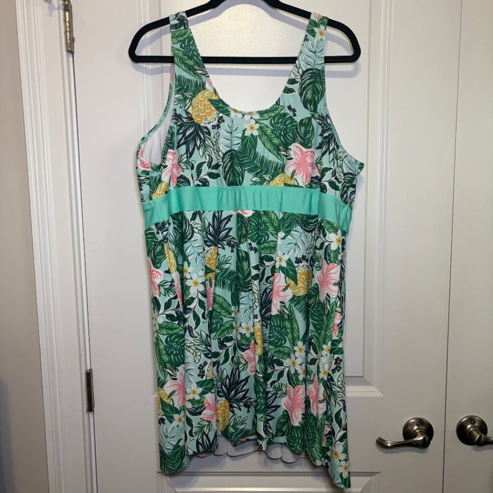Women's Size 5X Aqua Tropical Print Swimwear Tankini Top - Picture 6 of 9